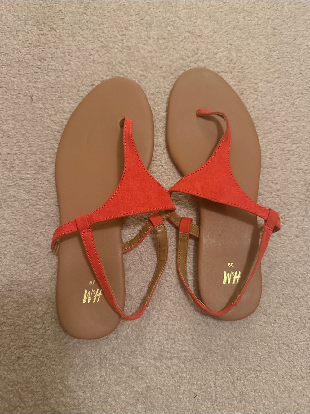 H&M Coral Red Suede T-Strap Sandals